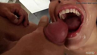 whoa, check out her mouth overflowing with 6 massive cum loads from gangbang!