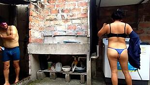 Hey, my horny neighbor barged into the bathroom and we fucked till she squirted everywhere