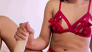 Petite Latina Babe Straddles Massive White Cock Dildo for Intense Ride