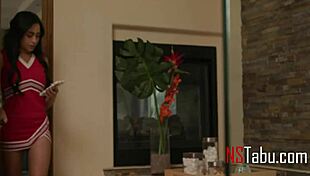 Cheerleader in skirt and panties seduces her older professor for secret fun