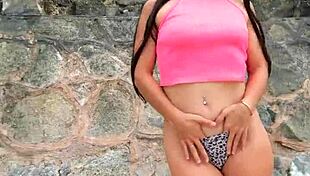 cute brunette babe flashes bikini teases dances sexy on crowded public beach