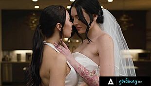 Charlotte Sins and Melissa Stratton relive rough lesbian wedding scissoring fantasy