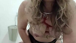 french housewife slave handcuffed flashing dildo in public toilet