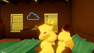 this robloxian BBC monster cock destroys two snowbunnies' tight pussies deep in bed