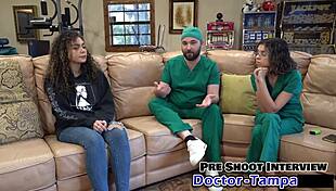 mara luv spreads her pierced nipples and shaved pussy for dr tampa's university exam backstage