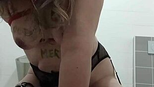 french housewife slave handcuffed flashing dildo in public toilet