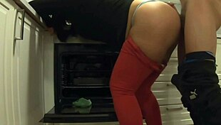 waiting for girlfriend i fucked her hot colombian milf stepmom in kitchen creampie ass