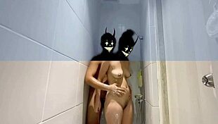 chubby asian wife gets secretly fucked in bathroom till he cums inside