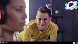 gamer girl frozen mid-match bends for creampie pounding and cum swallow lobby