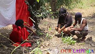 african bbw with big ass tits hairy pussy gets monster cock foursome missionary outdoors in bush xmas ritual