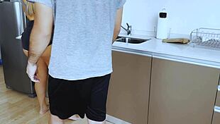 Roommate rams huge cock doggystyle into teen sunny lune's big ass