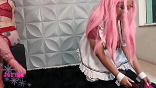 Petite Brazilian maid dominates training her sissy slave perfectly