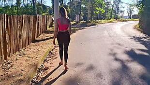 met naughty curvy country girl on street took to woods for doggystyle cum