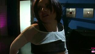 One SEXY LESBIAN LADY With FAKE TITS Toys Her FRIEND In Latex Heels