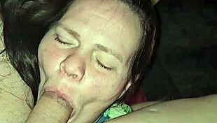 Milf gulps deep down cock throating while squeezing tits