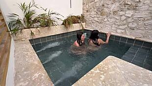 Two horny colombian lesbians finger pussies in public pool fearing discovery