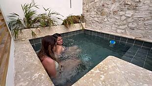 Two horny colombian lesbians finger pussies in public pool fearing discovery
