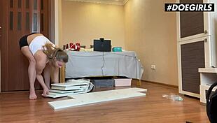 mia splits flexible body stretches passionately on that thick dildo riding to intense orgasm