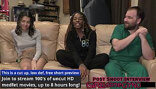 Nurse giggles spreads shaved pussy for patient backstage fingering fun