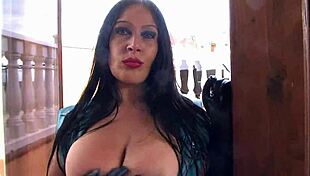 huge titted goth sucks cock in leather jacket