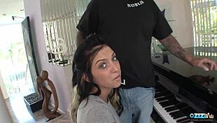 horny brunette throats big cock deep before riding it doggystyle to cum