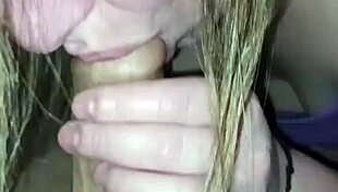 submissive ukrainian milf wife kneels after bath to suck husband's monster cock deep