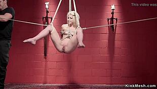 blonde hogtied in ropes gets anal toyed and choked hard!