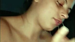 damn this petite middle eastern babe slurps my big black cock so deep and spits everywhere