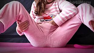 petite japanese teen squirts huge cum fucking her tight pussy closeup in pajamas