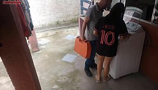 Housewife pays tech with fat ass licks while hubby's away working