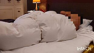 Skinny Japanese milf couple kisses passionately before deep creampie finish