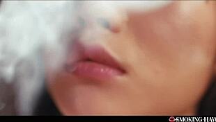 kawaii japanese girl smokes cig while fingering wet pussy