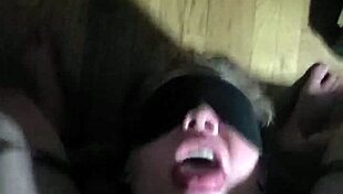 stroke that bound milf face with your big cock but hold back the cum