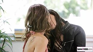 hey small tits stalker rims petite lesbian's hairy pussy