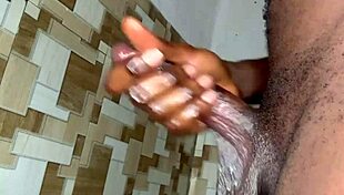 Sexy ebony lover's big ass takes monster cock cum in bathroom casting