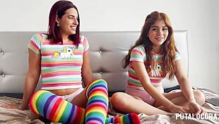 young latinas marina gold and rosie cage bend over swallow torbe cum in wild threesome orgy