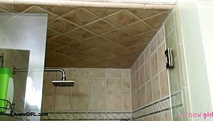 Adorable Petite Brunette Takes Daddy Shower in POV Casting Interview