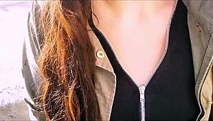 Young woman flashes public then hands over soaked panties for outdoor fun