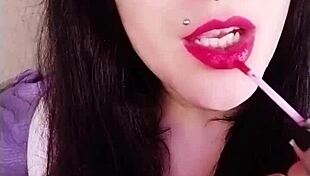 backstage with hot brunette neighbor in uniform teasing her pierced tongue