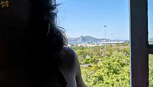 Huge cumshot floods her mouth overlooking stunning vista