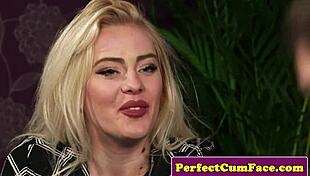 watch this british babe in lingerie suck cock hard for voyeur cumshot