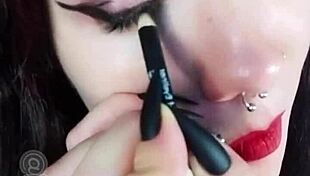 backstage with hot brunette neighbor in uniform teasing her pierced tongue