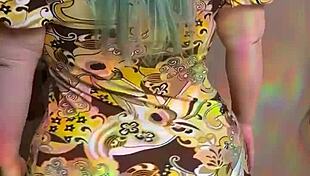 joan day slips into see-through tights teasing her chubby curvy ass and body