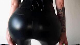 ass worship mistress in tight leggings gropes juicy cheeks for facesitting slave