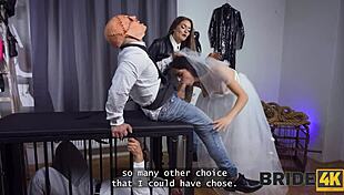 Bride4k: Can she resist blowing that monster cock while hubby watches in her wedding dress?