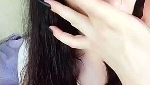 backstage with hot brunette neighbor in uniform teasing her pierced tongue