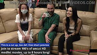 blaire celeste bound as nurse patient in hospital backstage for feet tickling and gaping play