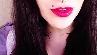 backstage with hot brunette neighbor in uniform teasing her pierced tongue