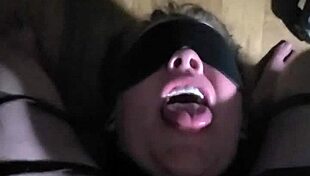 stroke that bound milf face with your big cock but hold back the cum