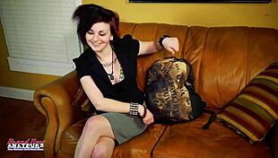 marci rubs her inked tits while dildo slams shaved pussy deep